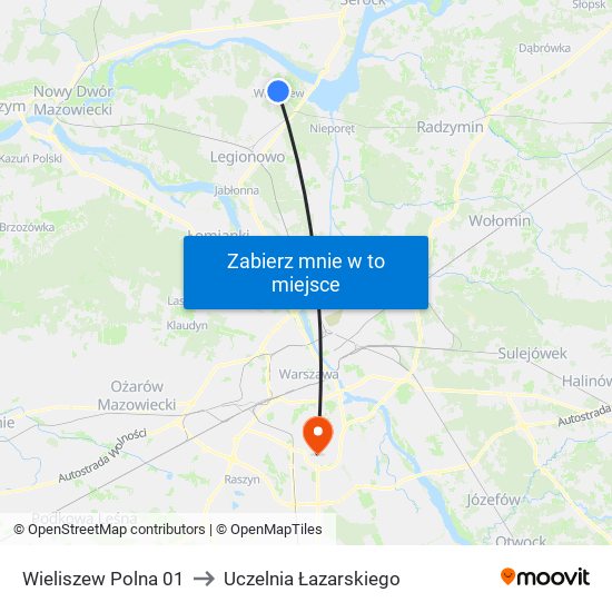 Wieliszew Polna 01 to Uczelnia Łazarskiego map