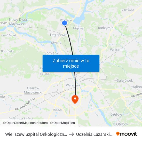 Wieliszew Szpital Onkologiczny 01 to Uczelnia Łazarskiego map