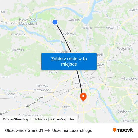 Olszewnica Stara 01 to Uczelnia Łazarskiego map