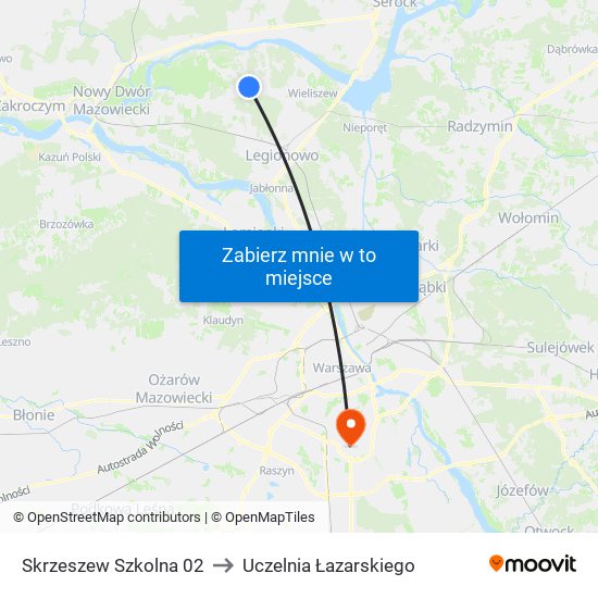 Skrzeszew Szkolna to Uczelnia Łazarskiego map