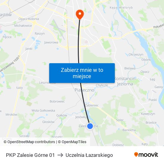 PKP Zalesie Górne 01 to Uczelnia Łazarskiego map