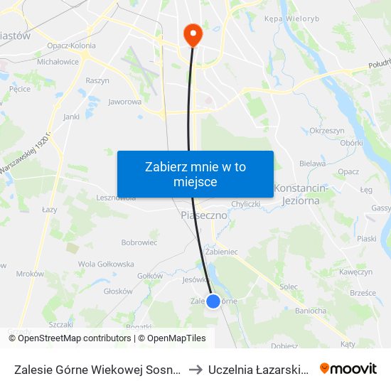 Zalesie Górne Wiekowej Sosny 01 to Uczelnia Łazarskiego map