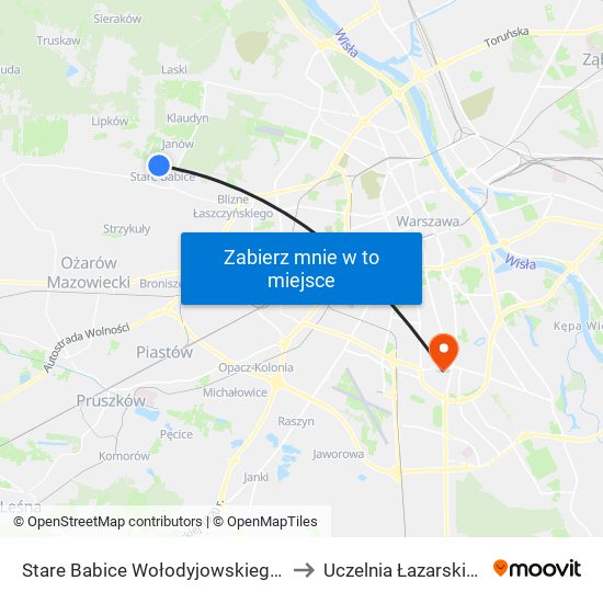 Stare Babice Wołodyjowskiego 02 to Uczelnia Łazarskiego map