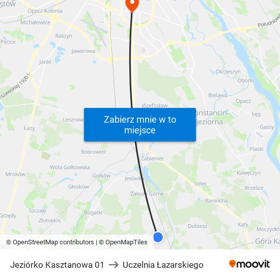 Jeziórko Kasztanowa 01 to Uczelnia Łazarskiego map