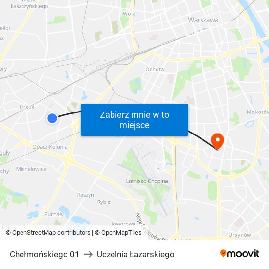 Chełmońskiego 01 to Uczelnia Łazarskiego map
