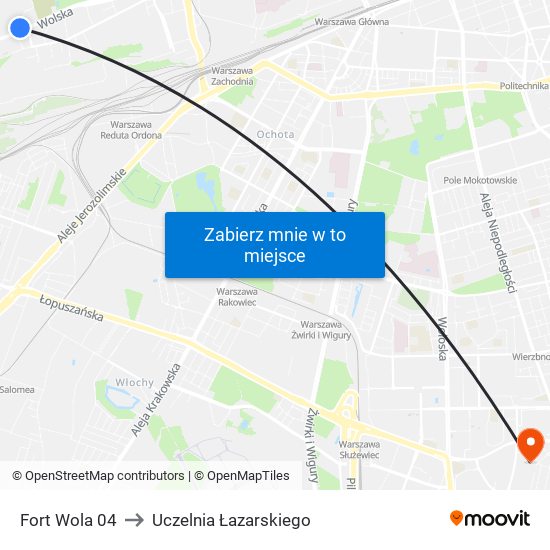 Fort Wola 04 to Uczelnia Łazarskiego map