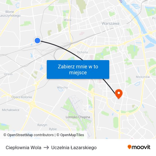 Ciepłownia Wola to Uczelnia Łazarskiego map