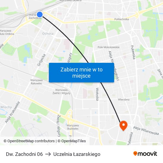 Dw. Zachodni 06 to Uczelnia Łazarskiego map