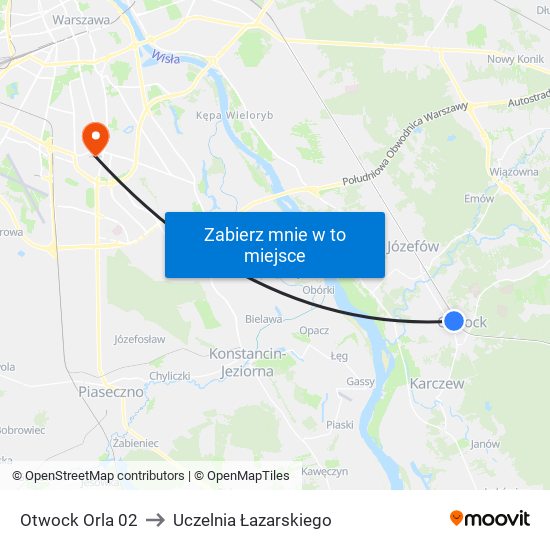 Otwock Orla 02 to Uczelnia Łazarskiego map