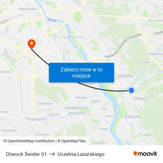 Otwock Świder 01 to Uczelnia Łazarskiego map