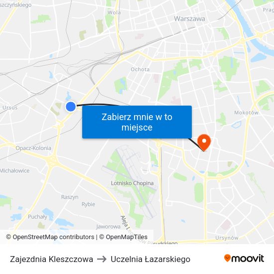 Zajezdnia Kleszczowa to Uczelnia Łazarskiego map