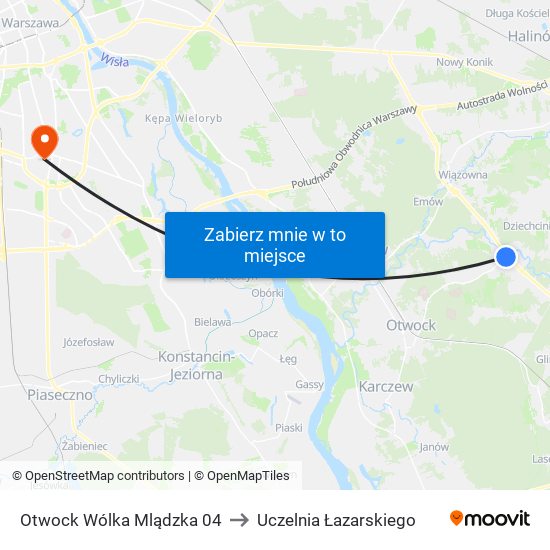 Otwock Wólka Mlądzka 04 to Uczelnia Łazarskiego map