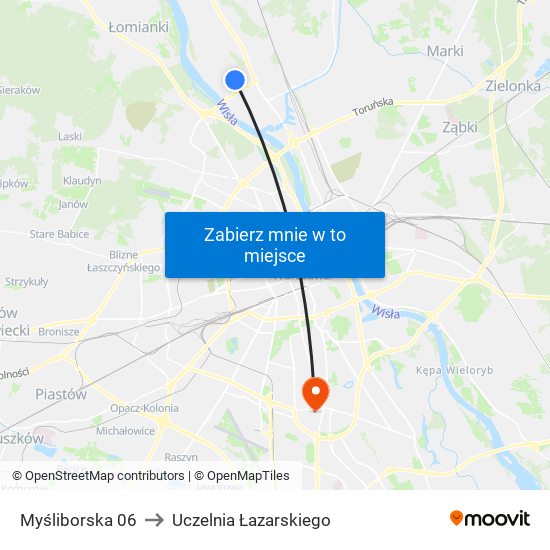 Myśliborska 06 to Uczelnia Łazarskiego map