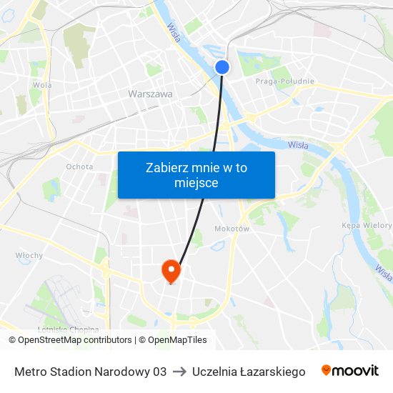 Metro Stadion Narodowy 03 to Uczelnia Łazarskiego map