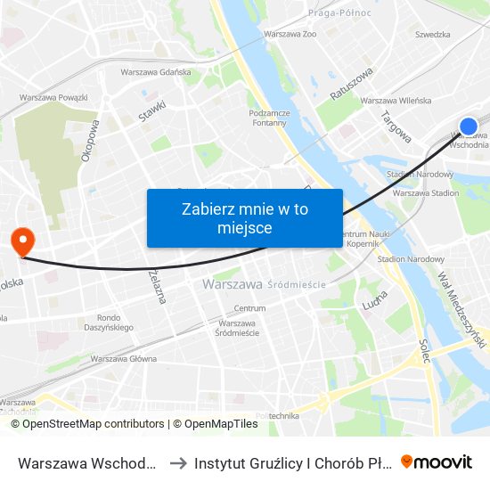 Warszawa Wschodnia to Instytut Gruźlicy I Chorób Płuc map