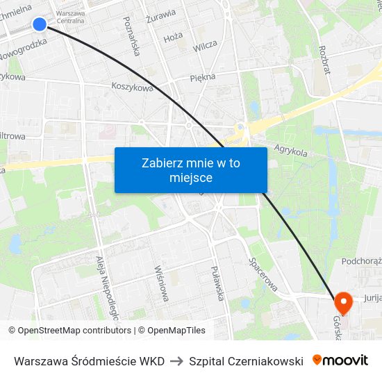 Warszawa Śródmieście WKD to Szpital Czerniakowski map