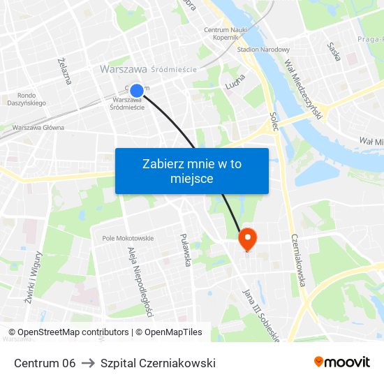 Centrum 06 to Szpital Czerniakowski map