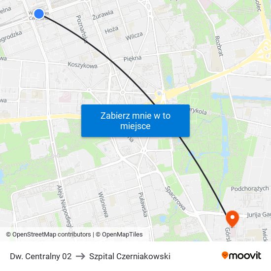 Dw. Centralny 02 to Szpital Czerniakowski map