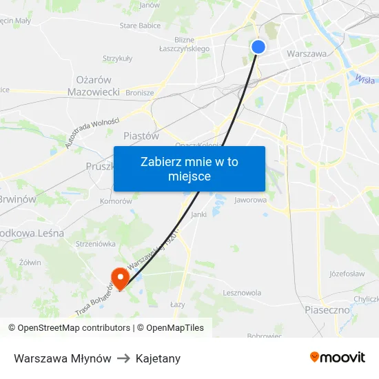 Warszawa Młynów to Kajetany map