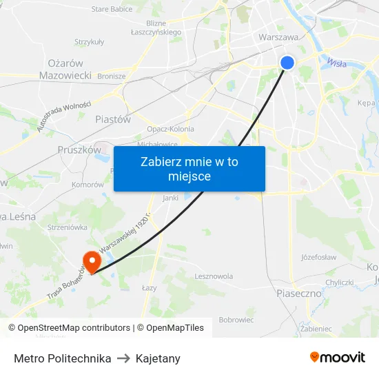 Metro Politechnika to Kajetany map