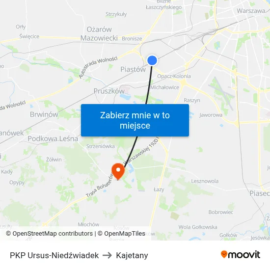 PKP Ursus-Niedźwiadek to Kajetany map