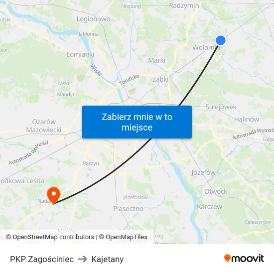 PKP Zagościniec to Kajetany map