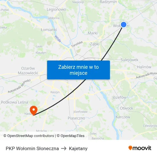 PKP Wołomin Słoneczna to Kajetany map
