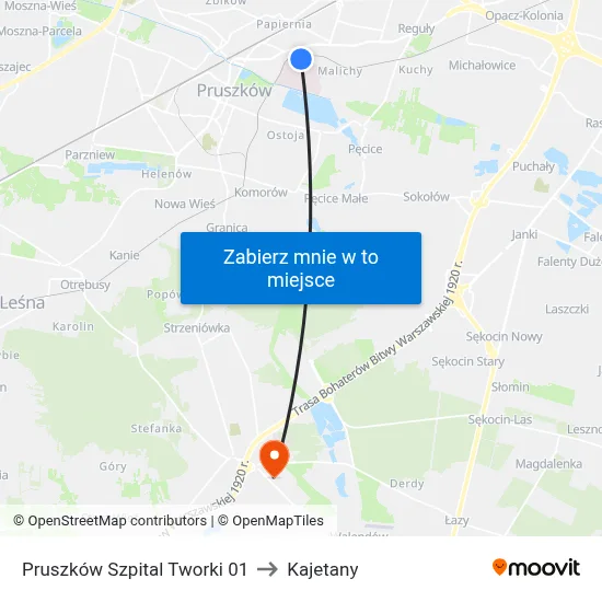 Pruszków Szpital Tworki 01 to Kajetany map