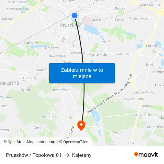 Pruszków / Topolowa 01 to Kajetany map
