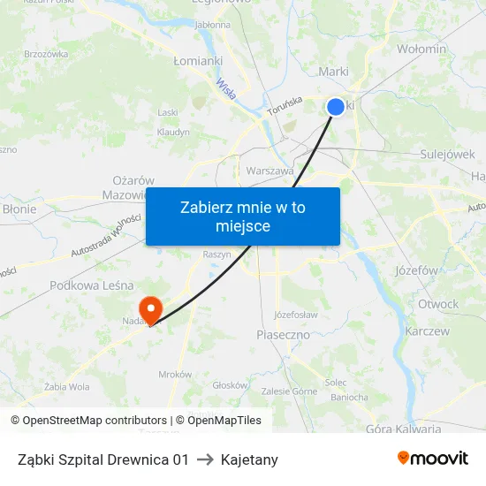 Ząbki Szpital Drewnica 01 to Kajetany map