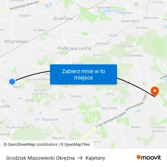 Grodzisk Mazowiecki Okrężna to Kajetany map