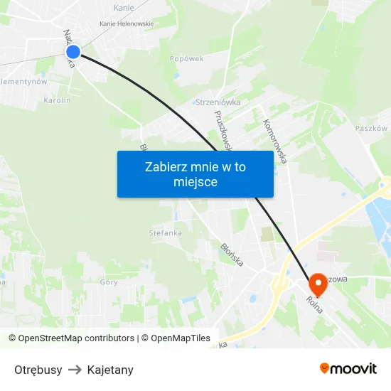 Otrębusy to Kajetany map