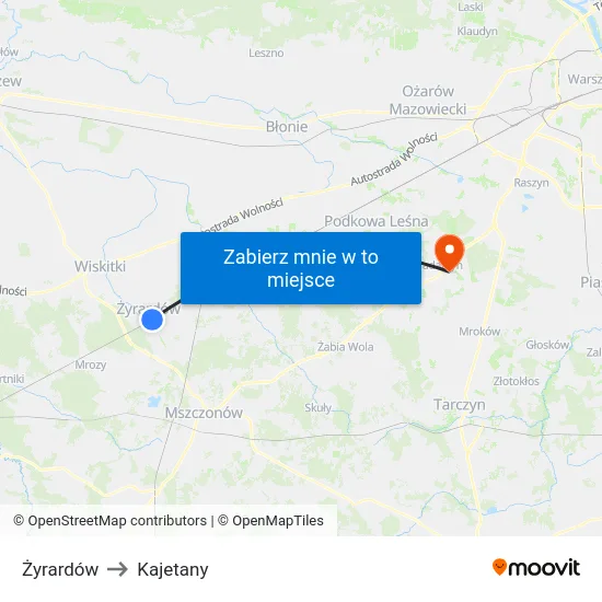 Żyrardów to Kajetany map