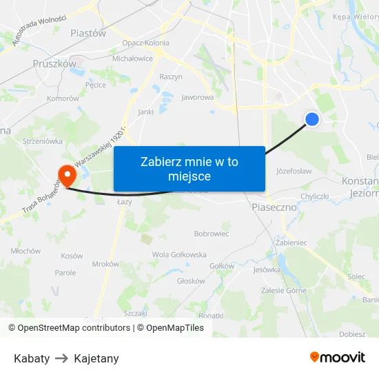 Kabaty to Kajetany map