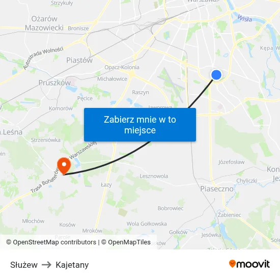 Służew to Kajetany map