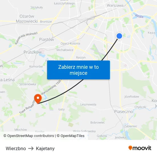 Wierzbno to Kajetany map