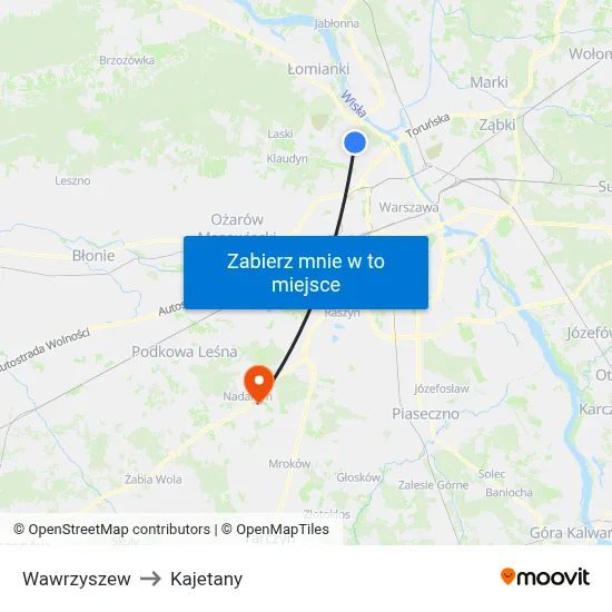 Wawrzyszew to Kajetany map