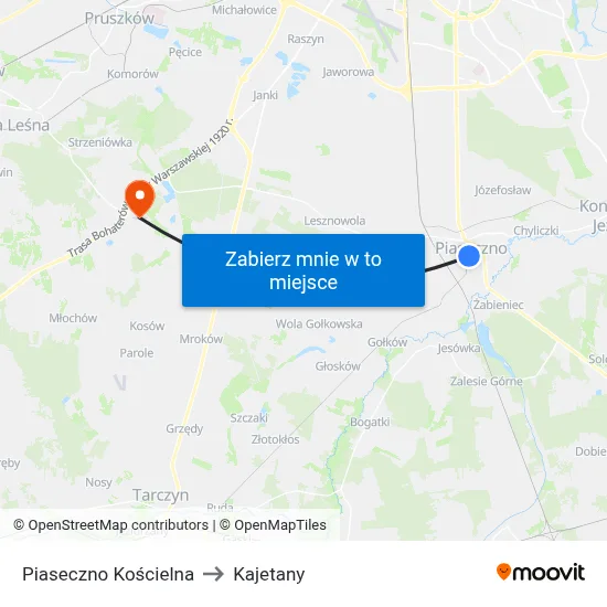 Piaseczno Kościelna to Kajetany map