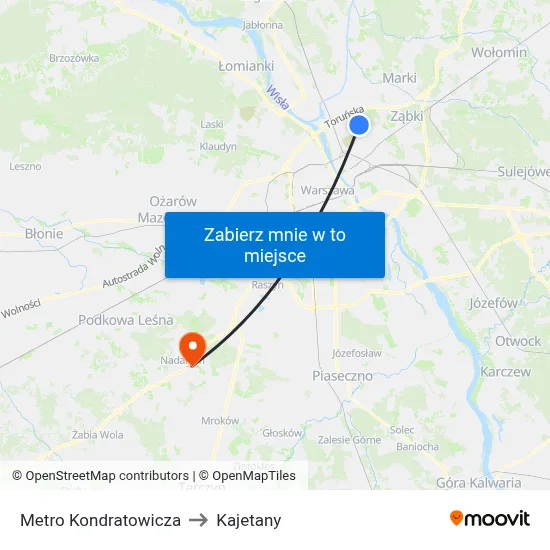 Metro Kondratowicza to Kajetany map