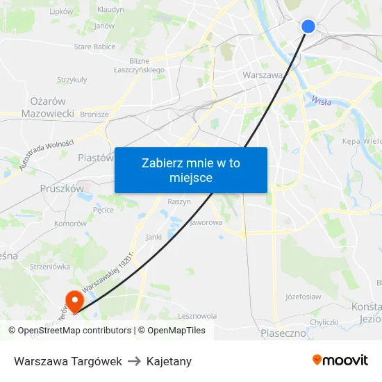 Warszawa Targówek to Kajetany map