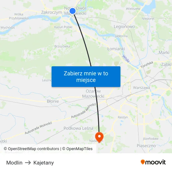 Modlin to Kajetany map