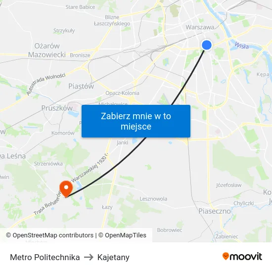 Metro Politechnika to Kajetany map