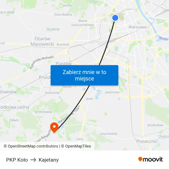 PKP Koło to Kajetany map