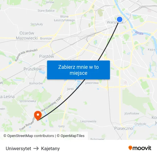 Uniwersytet to Kajetany map