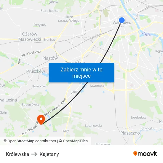 Królewska to Kajetany map