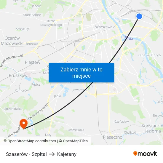 Szaserów - Szpital to Kajetany map