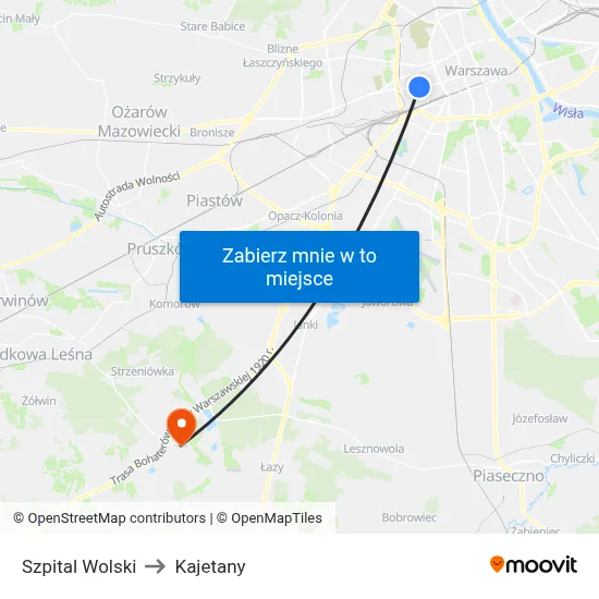Szpital Wolski to Kajetany map