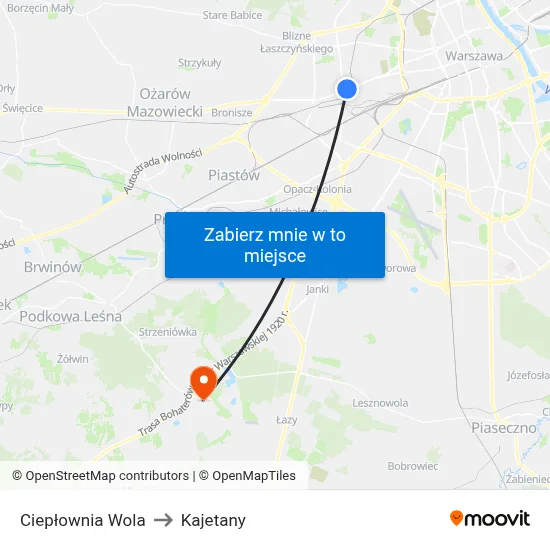 Ciepłownia Wola to Kajetany map