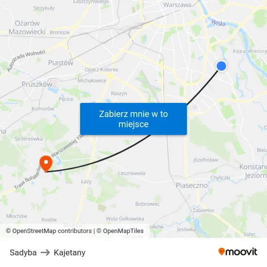 Sadyba to Kajetany map