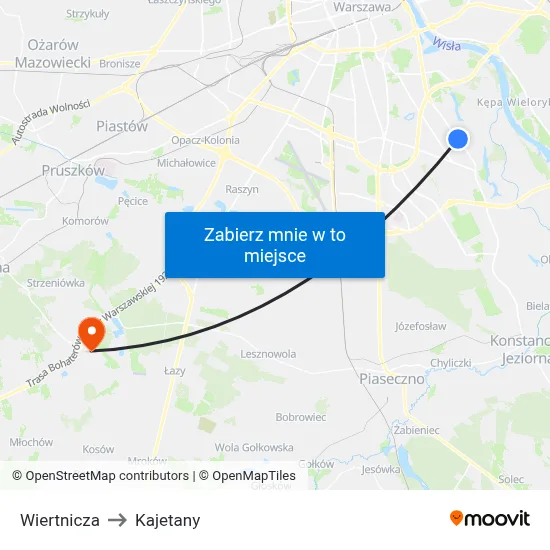 Wiertnicza to Kajetany map